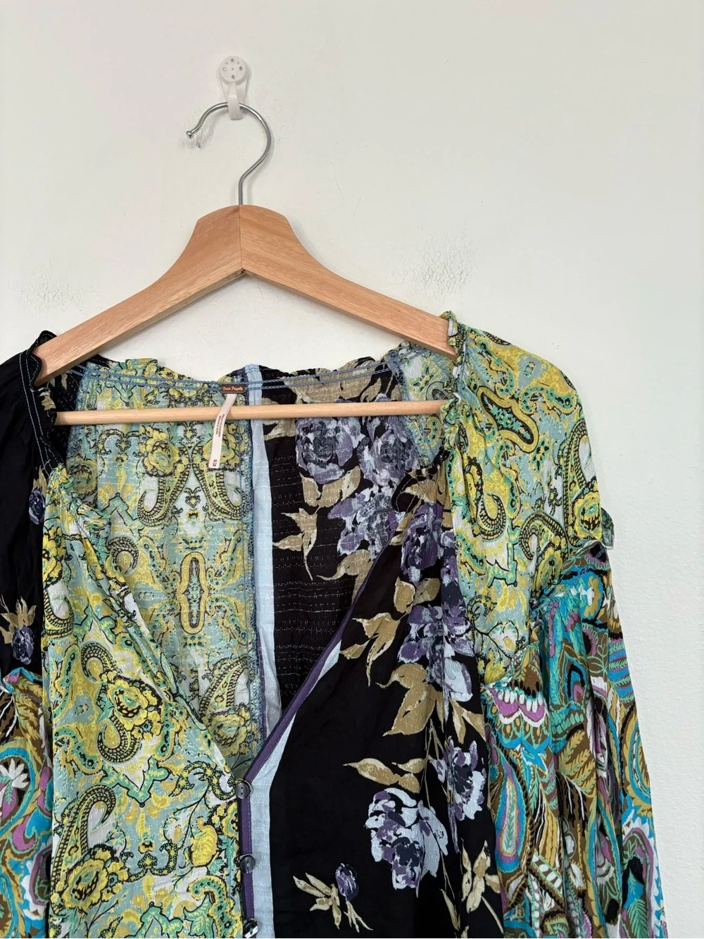 Free People || Gemini‎ Blouse Top Paisley Floral in Dark Knight Combo M NWT